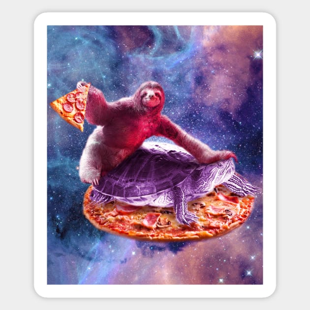 Trippy Space Sloth Turtle - Sloth Pizza Sticker by Random Galaxy